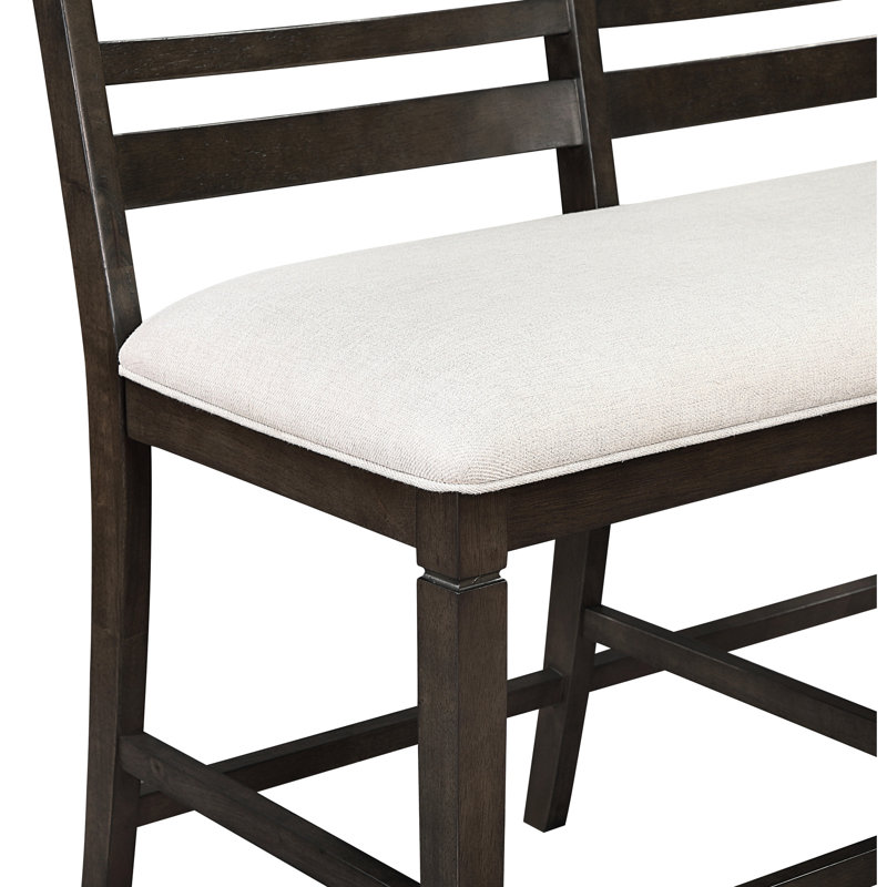 Banc à hauteur de comptoir de style classique à finition foncée, siège 100% rembourré beige texturé, support de 250 lb, banc de profondeur d'assise de 43 po, finition, dossier en bois, capacité, largeur de 24 po