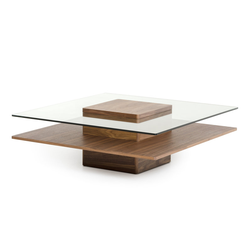 Artavis Glass Top Coffee Table, Walnut