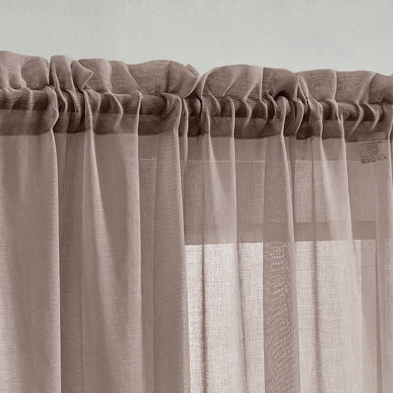 Sheer Window Rod Pocket Curtain Set - 63" Inches Long (2 Panels), Taupe