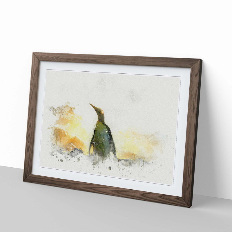 King Penguin in Abstract - Framed Print, Walnut, 50cm H x 76cm W x 2cm D