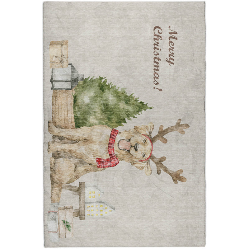 Premium Machine Washable Dream Shag ADS219 Christmas Dog and Tree Rug, 10' x 14'