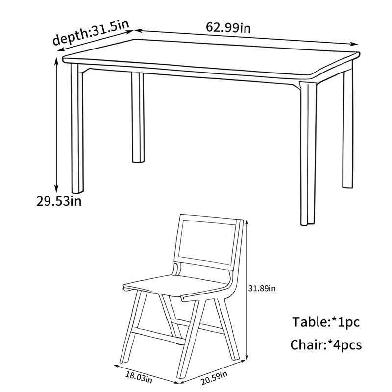 Table de salle à manger rectangulaire Modern Modern, H 29,53 po x L 62,99 po x l 31,5 po