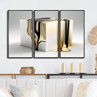 «Black and Gold Cubic Expression I», ensemble d'art mural moderne sur toile