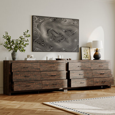 Ensemble de commodes 2 pièces en bois rustique avec 12 tiroirs