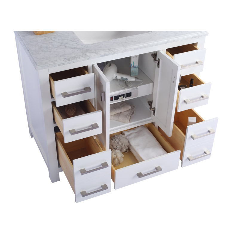 Mariário 42'' Single Bathroom Vanity with Marble Top, White, Matte White