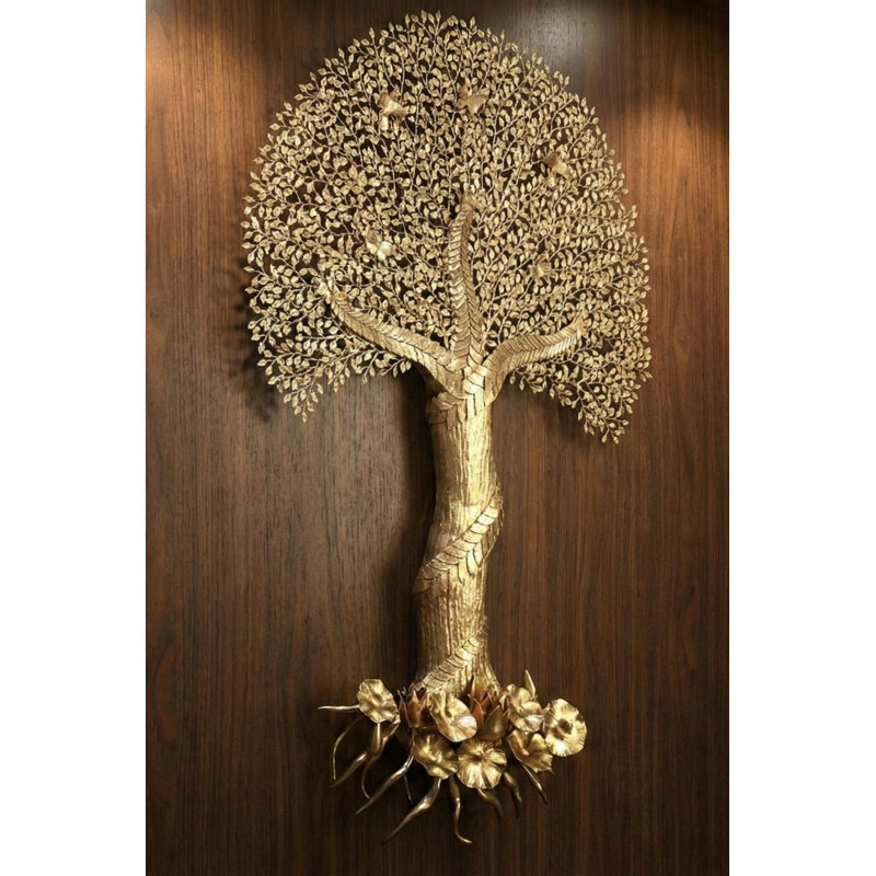 Superbe art mural arbre de vie en laiton de 78 pouces - pièce décorative faite à la main pour les décorations de luxe, les couloirs et les salons