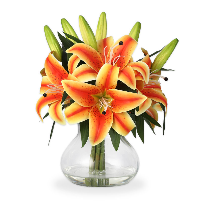 Fleur de lis artificielle dans un vase pour décoration de fête de mariage, Jaune