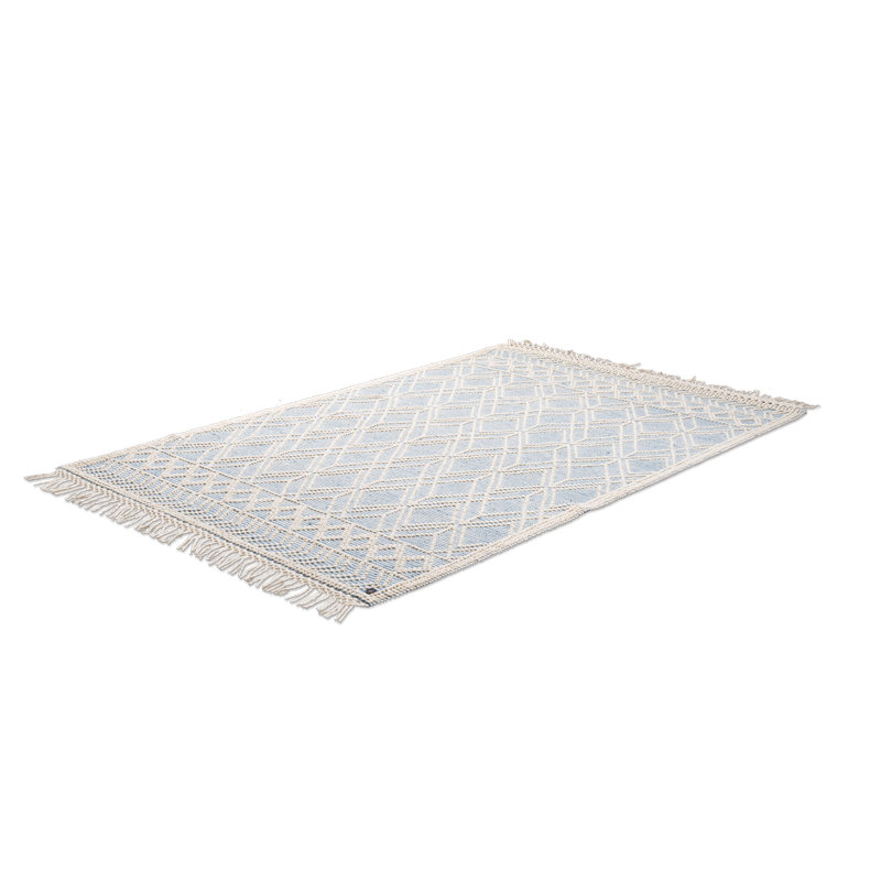 Colored Macrame Hand-woven Cream/Blue Rug, Rectangle 190 x 290cm