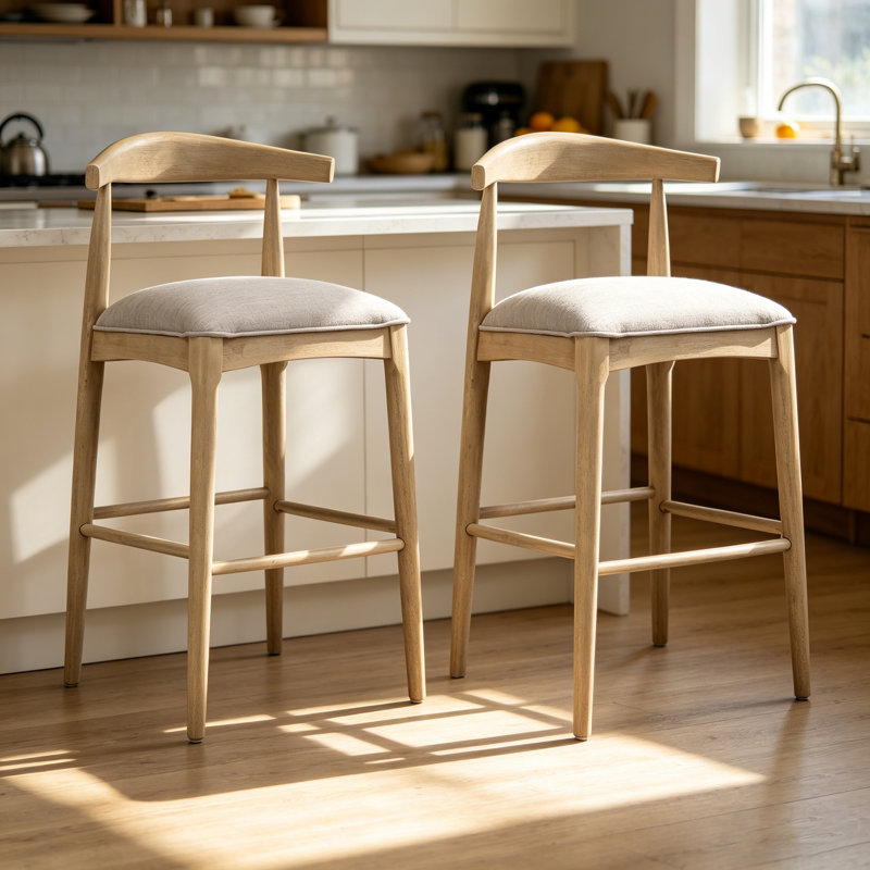 Tabouret de bar en tissu de galets (ensemble de 2), Natural, Gris