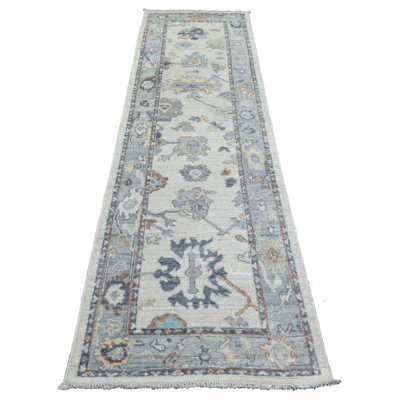 Tapis de couloir pur en laine noué à la main ivoire 2 pi 7 po x 9 pi 8 po Angora
