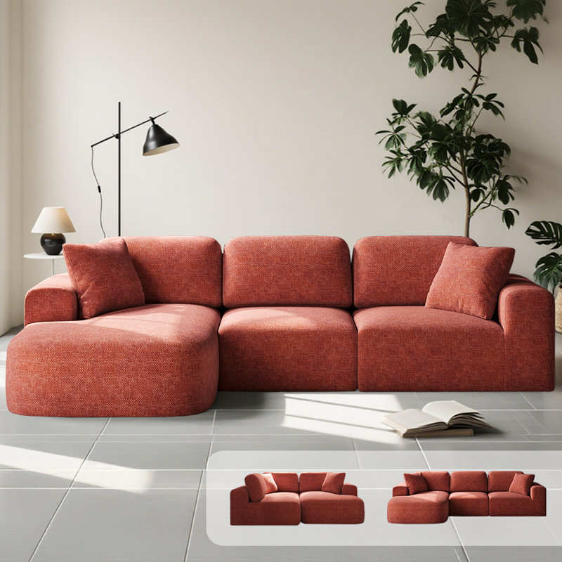 107'' Modular Sectional Sofa with Chaise, Modern Woven Upholstery, Convertible L-Shaped Design, No Assembly Required for Living Room