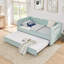 Lit de jour simple rembourré avec lit gigogne escamotable, canapé-lit convertible 3-en-1, tissu vichy, poches de rangement latérales - Cyan-1022016646