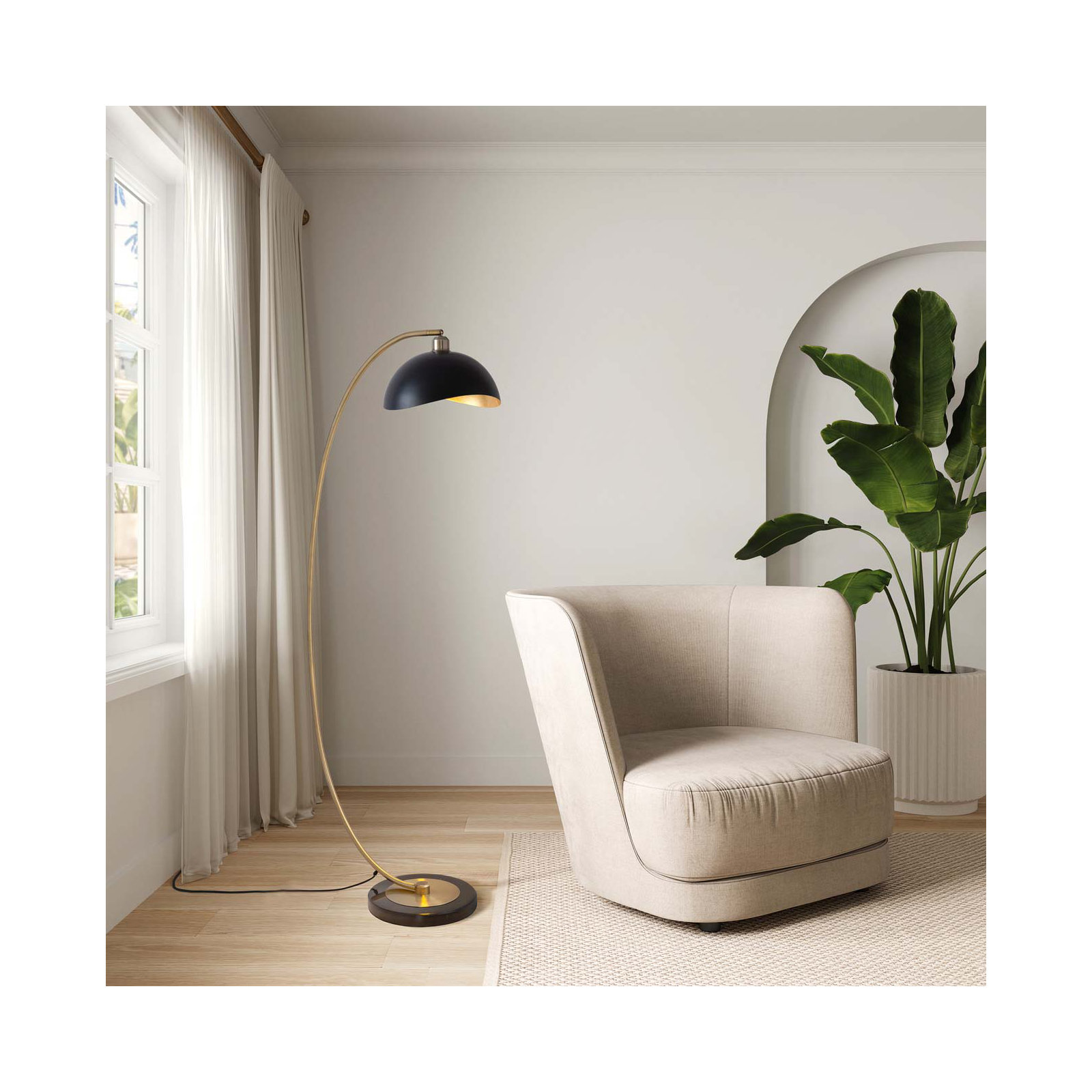 Luna Bella 60" Arched Floor Lamp, Black, Weather Brass