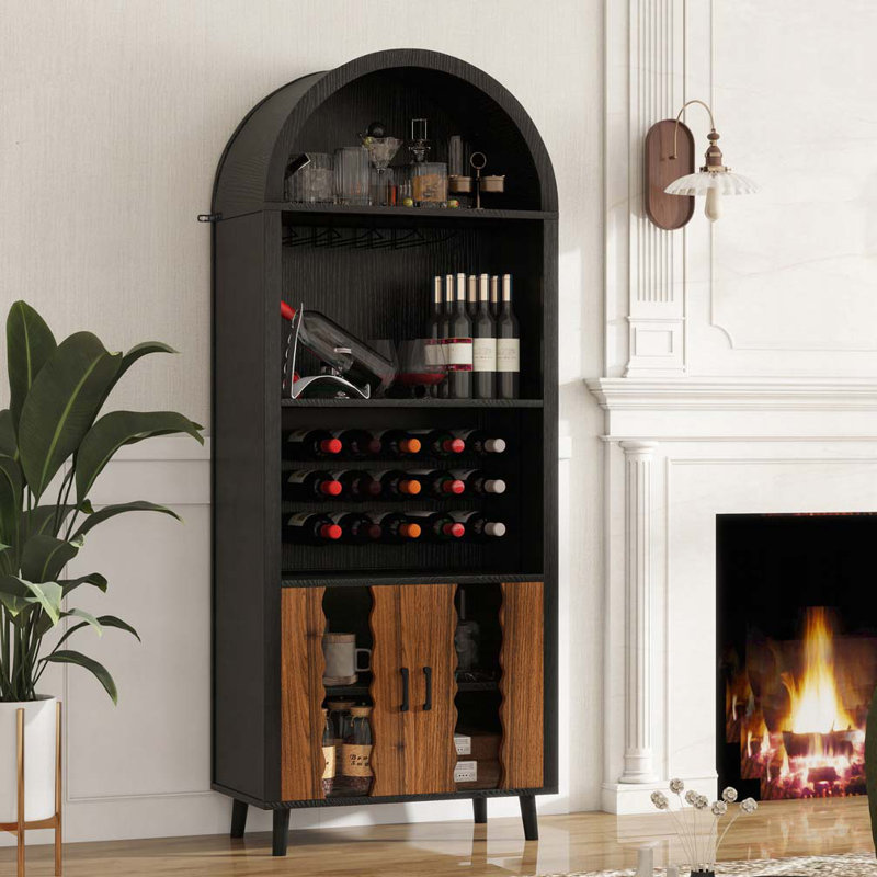 71"Farmhouse Arched Display Cabine, Black