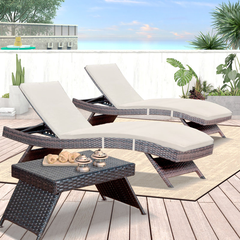 Outdoor Chaise Lounge Set with Cushion and Table