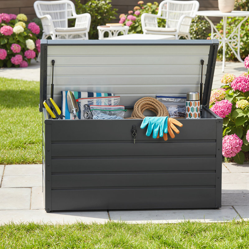 Outsunny 311L Garden Storage Box Waterproof Lockable Lid Gas Rods Dark Grey