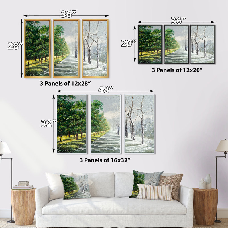 Hiver et été unis - 3 cadres photo sur toile, H 32 po x l 48 po, Blanc