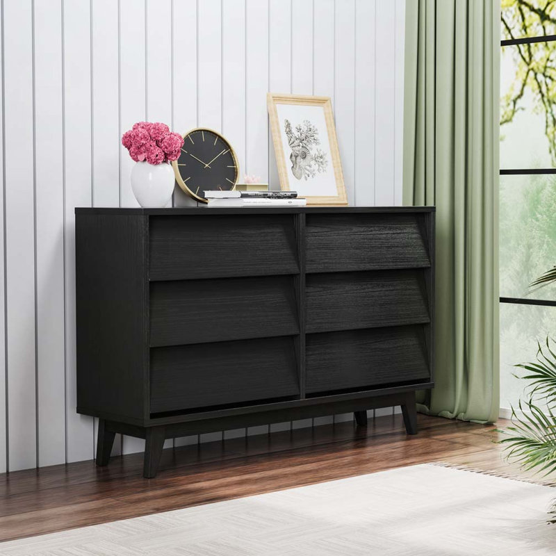 Commode double 6 tiroirs Vintage, Noir