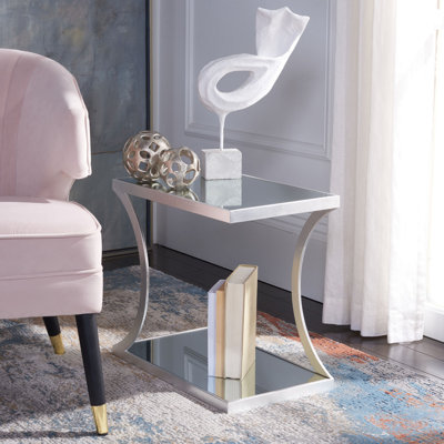Modern Oxendine 20''W End Table with Mirrored Top - Durable Metal Frame Table for Chic Living Spaces