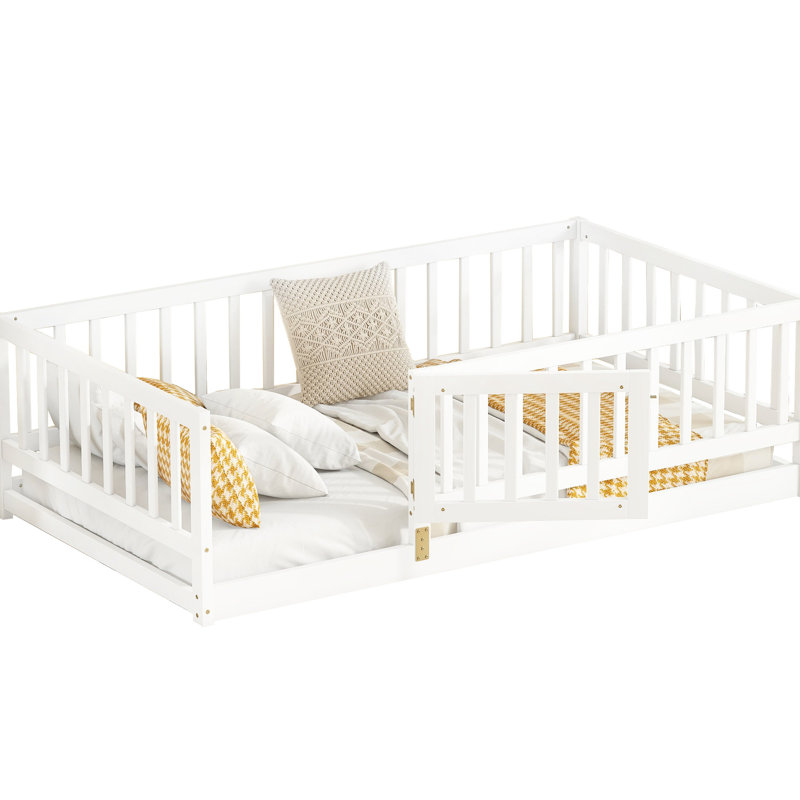 Lit de plancher simple - bois de pin blanc, pin espace, amusant pour