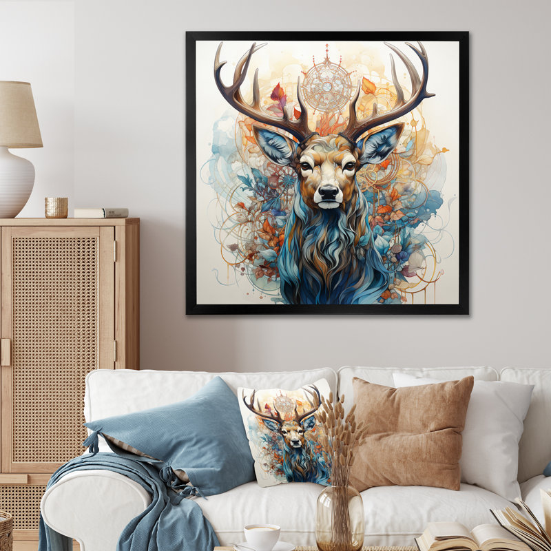 «Deer Abstracted Antler - Deer», reproduction d'art sur toile encadrée, H 36 po x l 36 po x P 1,5 po, Cadre simple noir