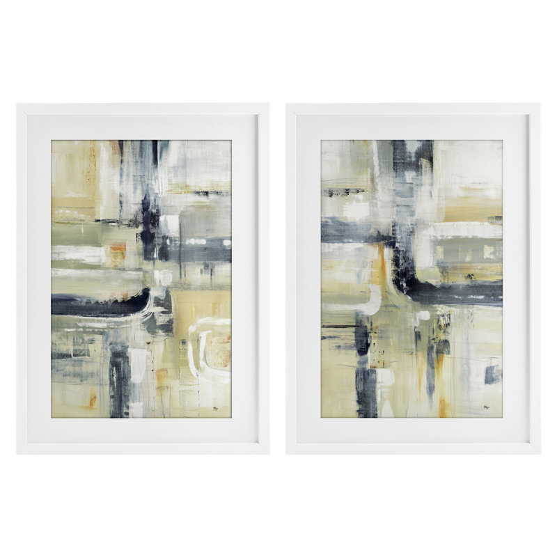 Ensemble de 2 impressions encadrées sous-verre Expressive Neutrals Composition, conception par Lisa Ridgers