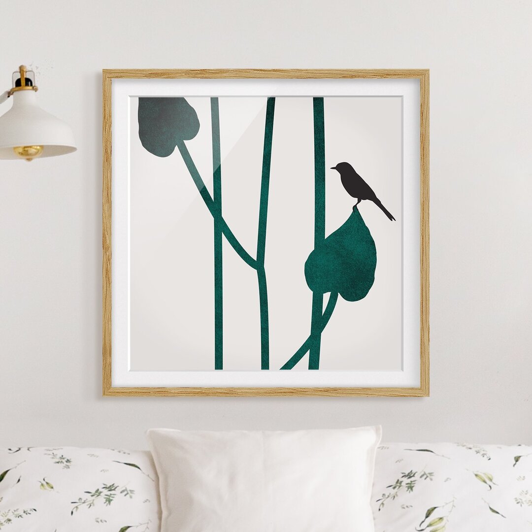 Gerahmter Grafikdruck Flora - Bird on Leaf