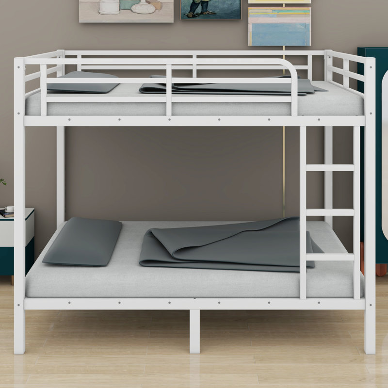 Lit superposé en métal pour adolescents et adultes, Lit superposé double sur double, Blanc