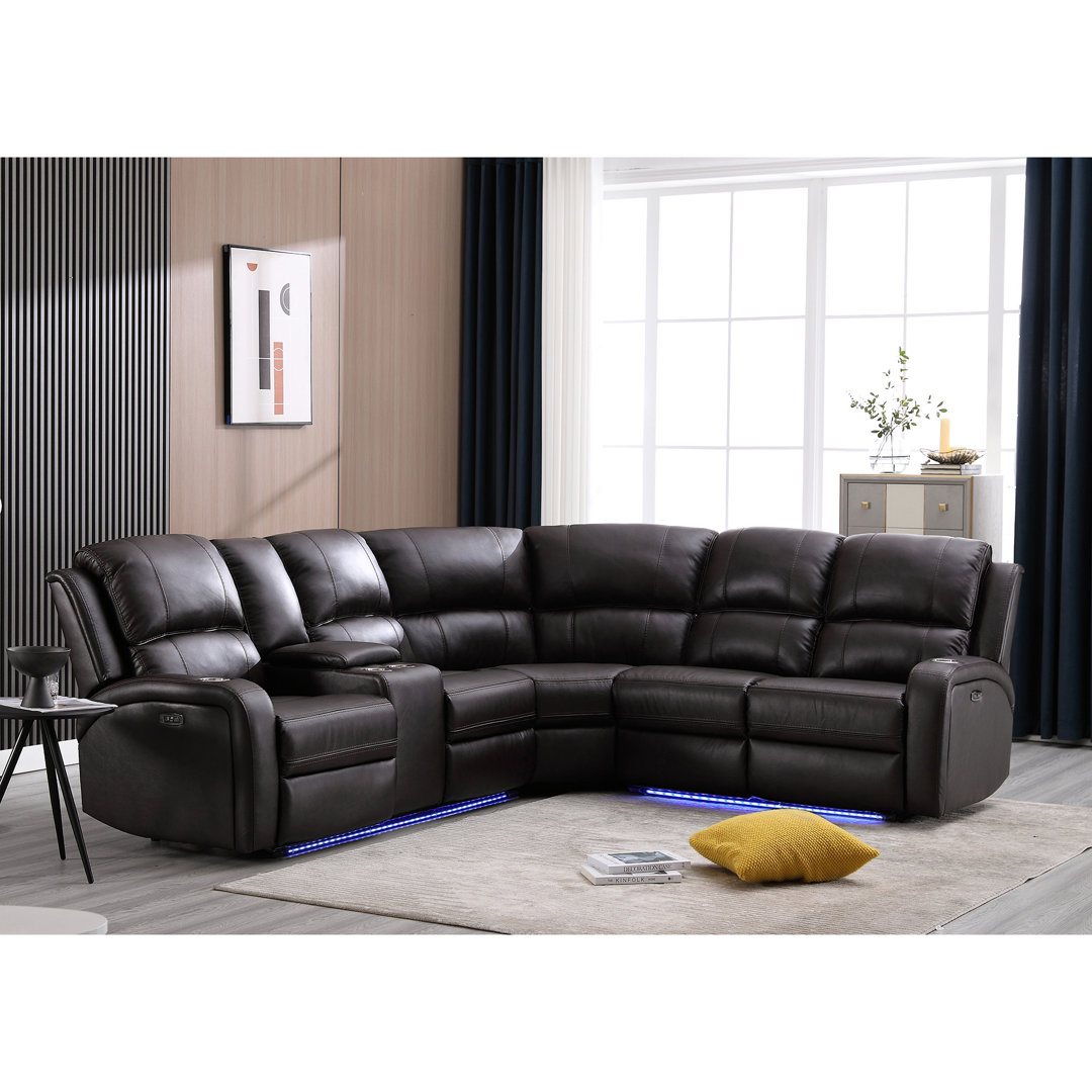 Vardie 3-Piece Breathable Leather Power Reclining Sectional, Home Theater Couch with Storage, Cup Holder & LED Orren Ellis Body 