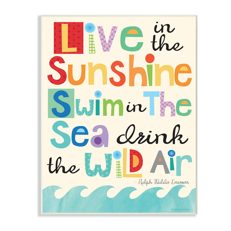 «Live In The Sunshine», art textuel, H 15 po x l 10 po x P 0,5 po, Plaque murale