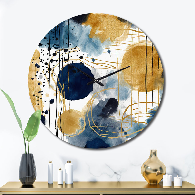 Abstract Pattern With Blue & Golden Textures V Wall Clock, Extra Large
