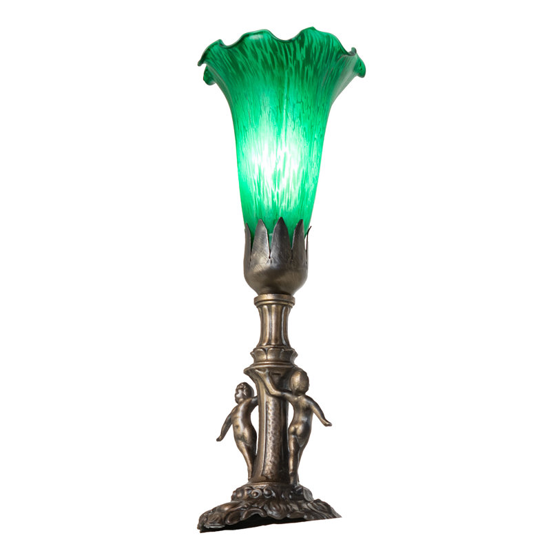 11" High Blue Tiffany Pond Lily Maidens Mini Lamp, Green