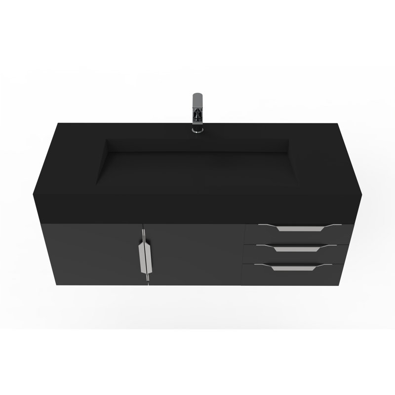 Nile 48" Wall-Mounted Single Bathroom Vanity Set, Black, White, Brushed Nickel