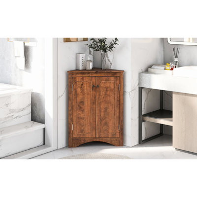 Armoire de rangement triangulaire brune avec tablettes réglables, plancher autoportant pour la cuisine à domicile, planche de haute qualité, métal, installation facile, dispositif de chute, salle de bain adaptée, buanderie,