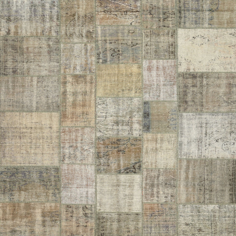 Tapis contemporain olive / gris / crème Hornyak, Carré 4 pi