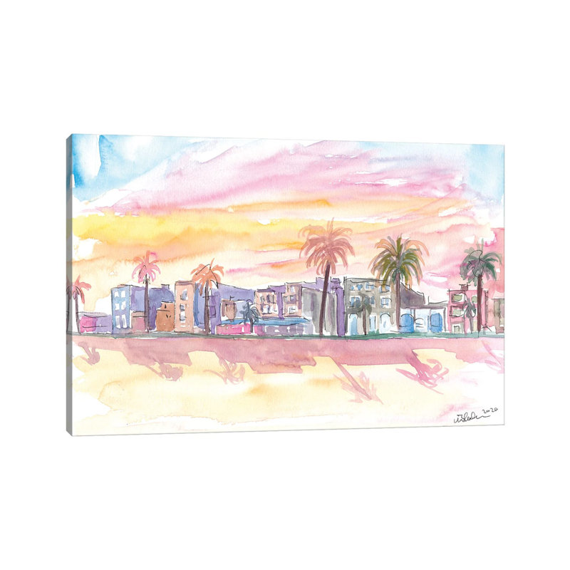 Venice Beach California Waterfront View At Sunset by Markus & Martina Bleichner - Wrapped Canvas Print