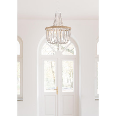 Inman 20 inch Beaded Pendant in Antique White