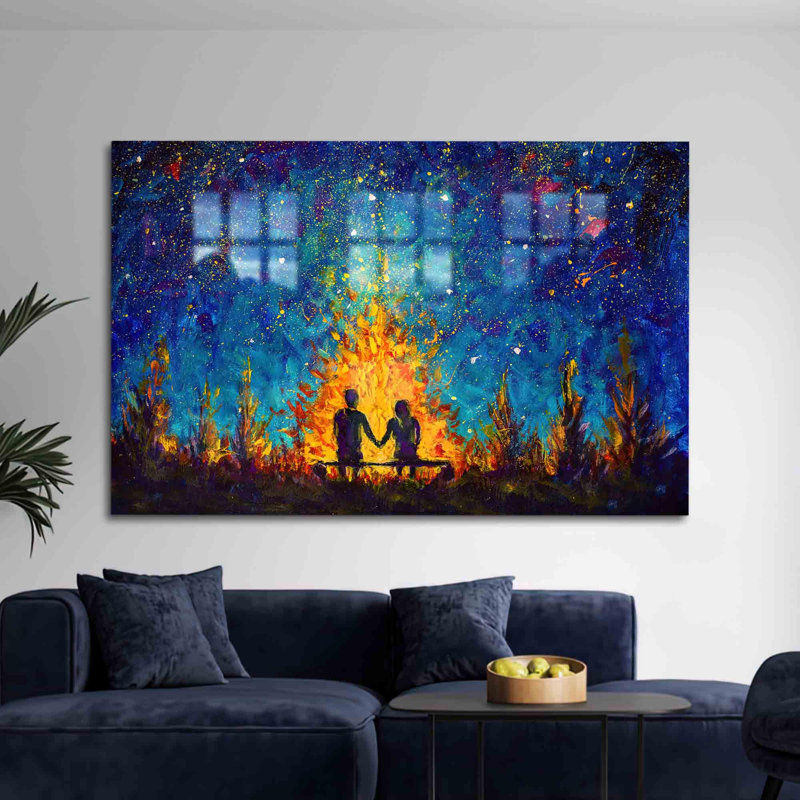 Art abstrait romantique ciel étoilé pour le mur de votre salon avec un paysage de nuit parfait comme cadeau personnalisé en verre moderne
