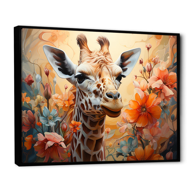 " Brown Giraffe Expressionist Grace I ", Black Floater Framed, 30" H x 40" W x 1.5" D