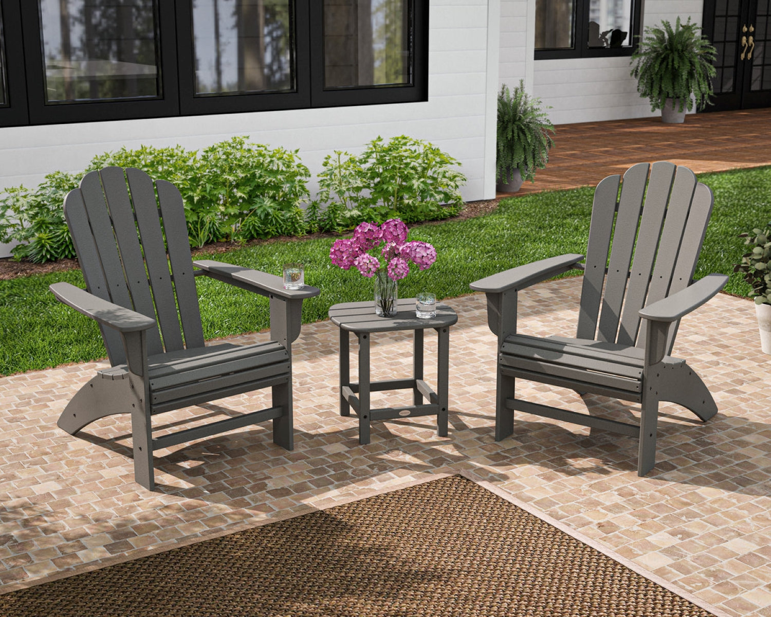 POLYWOOD Country Living Adirondack Chair Set, Slate Gray