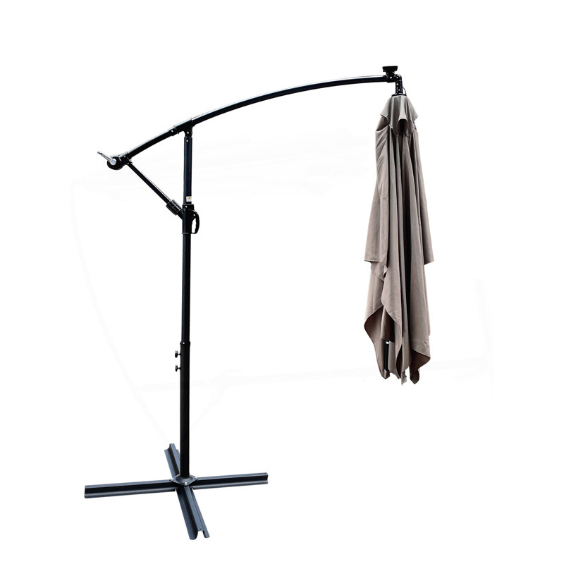 Parasol d'extérieur moderne à énergie solaire à DEL avec manivelle, Champignon, H 98,4 po x l 120 po x P 78 po