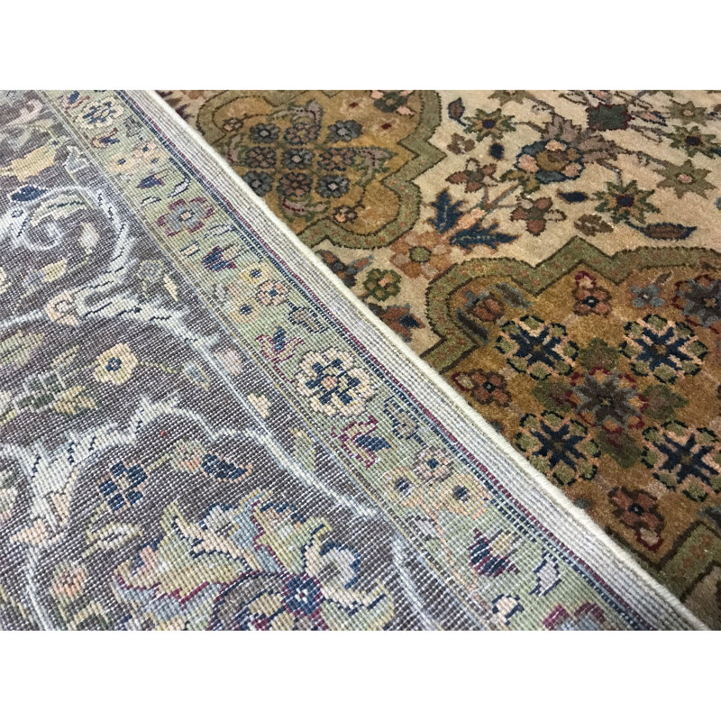 Lamani Wool Oriental Area Rug in Ivory/Blue/Green