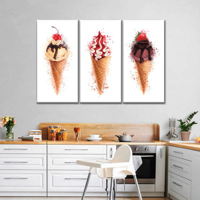 «Ice Cream Cones Splash», reproduction d'art sur toile 3 pièces par Artsy Sally