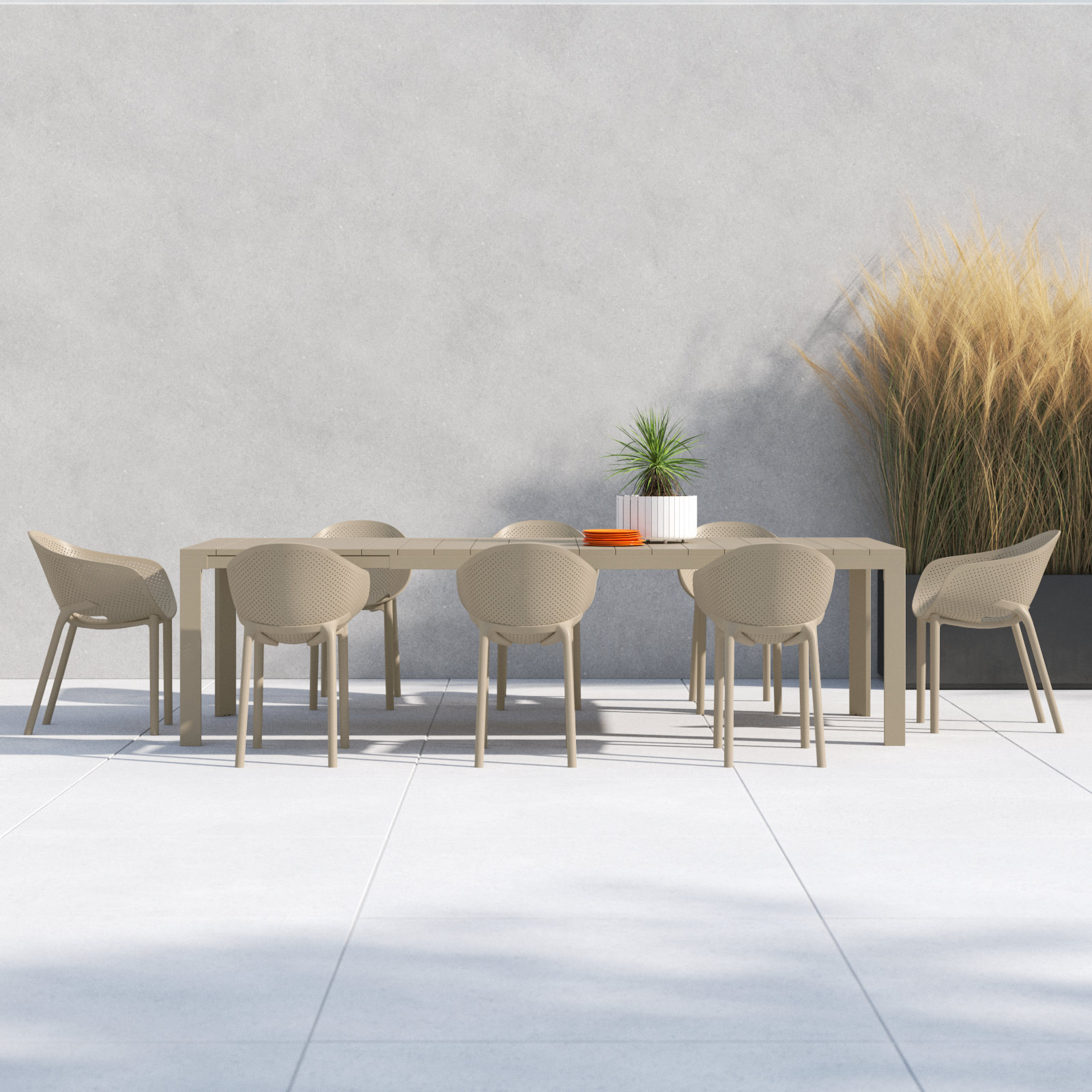 Farrah 118" Patio Dining Set, Taupe