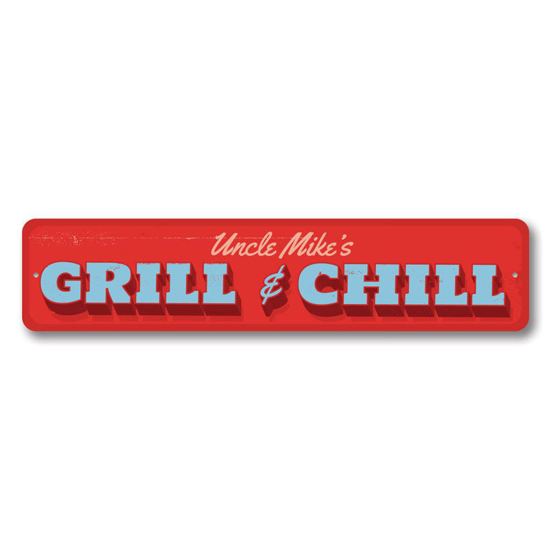 Enseigne en aluminium personnalisée «Grill & Chill», H 4 po x l 18 po x P 0,04 po