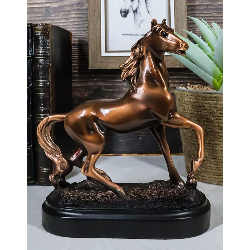 Bronzed Resin Equestrian Horse Figurine with Black Base