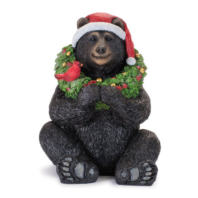 Holiday Black Bear with Santa Hat 7"H