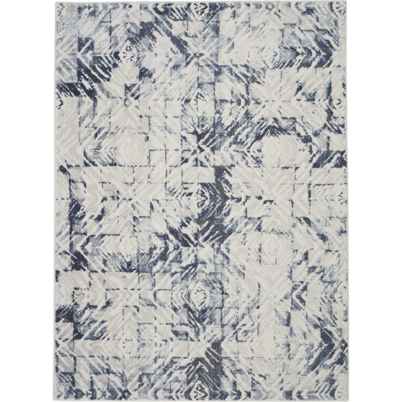 Engleman Abstract Blue/Ivory Area Rug, Rectangle 4' x 6'