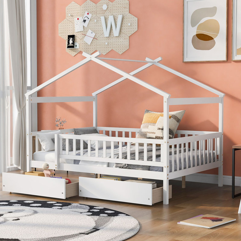 Lit de rangement en bois Terral, Double, Blanc