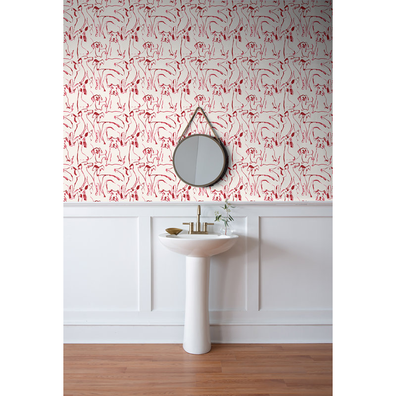 Surface Style Dog Doodle Novelty 18' L x 20.5" W Peel and Stick Wallpaper Roll, Lipstick